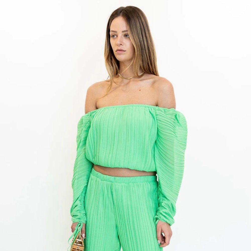 NWT Ronny Kobo $148 Chiara Green Off-Shoulder Top Size Small